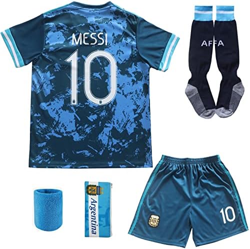 Birdbox 2021 Argentina Away Dark Blue 10 Lionel Messi Kids Soccer Jersey & Shorts Set Set Elading Veličina