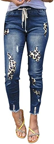 Ženske rupe za leopardove otiske u elastičnim traper hlačama dečko corduroy hlače