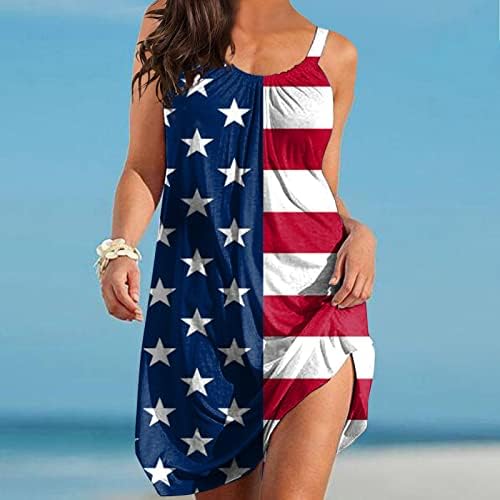 Haljine za plažu 4. srpnja za žene, ljetna ležerna haljina u stilu boho američke zastave, bez rukava, okruglog vrata, lepršave mini