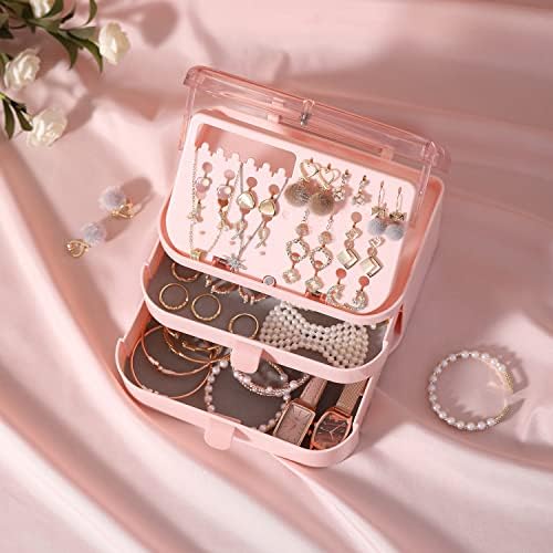 Tinejdžerska kutija za nakit za djevojčice, ružičasta plastična kutija za nakit za tinejdžere, dječja kutija za nakit s ladicama za