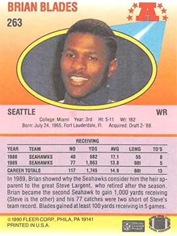1990. Fleer 263 Brian Blades NM-MT Seattle Seahawks Football NFL