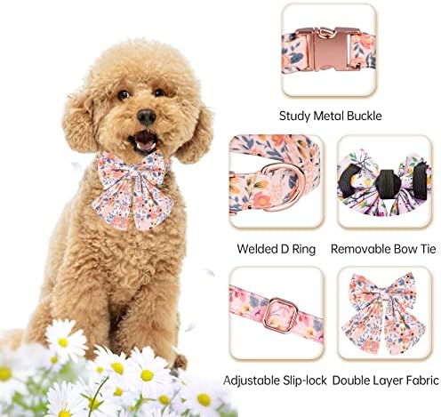 AIMJGO Ovratnik za pse s lukom, cvjetni print proljetni pseći ovratnik mekane podesive ogrlice za kućne ljubimce za male srednje velike