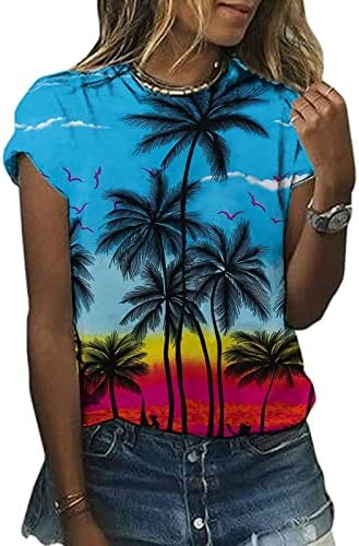 Ženski vrhovi kratki rukavi majica zalazak sunca kokosovo drvo grafički ljetni havajski košulje dressy casual proljetna bluza