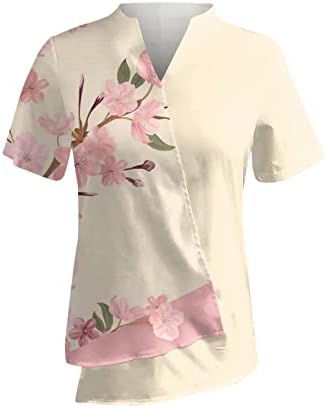 Topovi za žene, Ležerne ljetne majice u boji s kratkim rukavima S izrezom u obliku slova u, nepravilne modne bluze, vrhovi