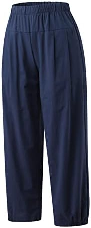 Zontroldy posteljine Capri hlače za žene visoke struke široke noge joge kapris usjevne hlače s džepovima s džepovima