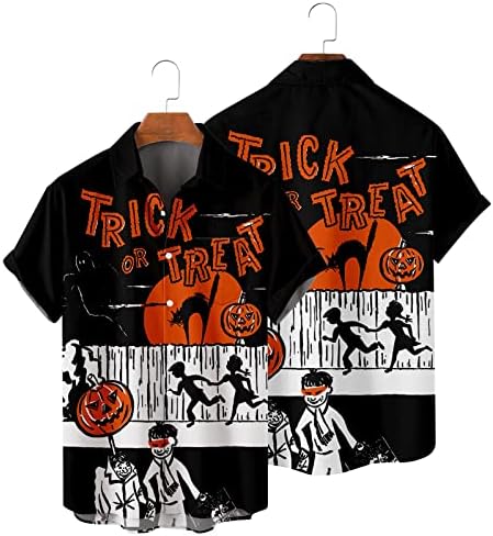 Halloween majice za muškarce Gumb Up Short Sheeve Halloween bundeva obična fit bluza lagana01