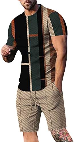 Muške ljetne casual kratke hlače postavlja Crewneck udobne aktivne košulje i kratke odjeće set Blok u boji Elastični tracksuits set