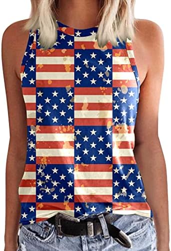 4. srpnja majice za žene sa zastavom SAD-a ljetni vrhovi bez rukava s okruglim vratom sa zvijezdama na pruge majica s kravatom u boji