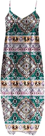 Žene ljetna maxi haljina s džepnim špagetima na kaišem bez rukava Sundress etnički aztec print labava protočna boho plaža duga haljina