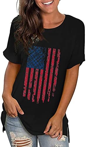 Patriotske košulje za žene USA zastave majice casual ljetni vrhovi kratki rukavi TEES Zvijezde prugaste udobne labave košulje tunike