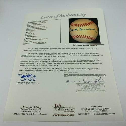 Prekrasan singl Hank Greenberg potpisao je bejzbol američke lige s JSA CoA - Autografirani bejzbol