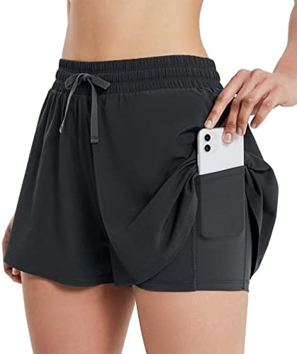 Baleaf ženske atletske kratke hlače s telefonskim džepovima 2 u 1 trčanju kratkih hlača za Wokrout Black s