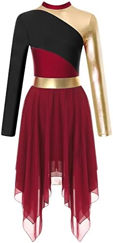TSSOE Žene asimetrične metalne blok u boji lirički plesni kostim prekrivanje haljina hvale plesnu tuniku