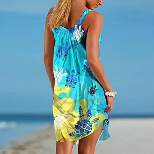Haljine za žene casual party morske kornjače tiskane tenkovske haljine bez rukava O-Neck Laba plaža Boho mini Sundress