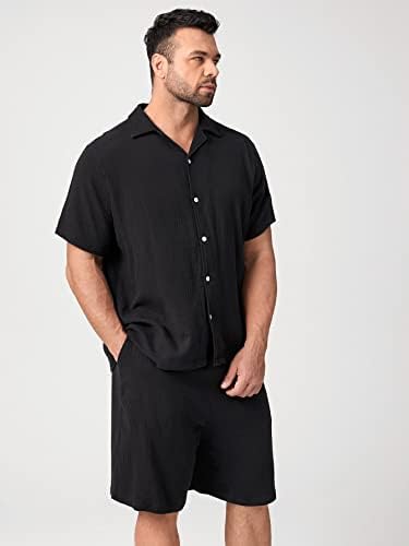 Lubose dvodijelni odijeli za muškarce muškarce solidne gumbe prednja košulja i kratke hlače