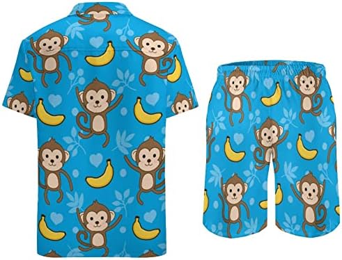 Majmuna i banana uzorka muške 2 komadne odjeće na plaži Havajsko gumb dolje košulja s kratkim rukavima i kratkih hlača odijela