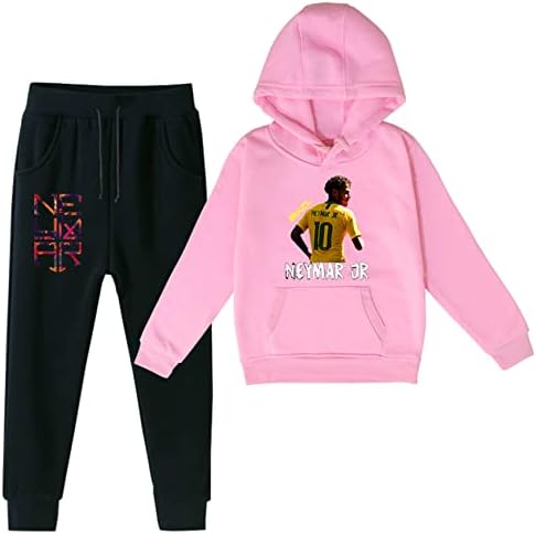 Benlp Wokenday Unisex Kids 2pc Fleece Sweatsuits Outfits-Neymar Jr Graphic Hoodie+Sweatpants za djevojčice, dječaci