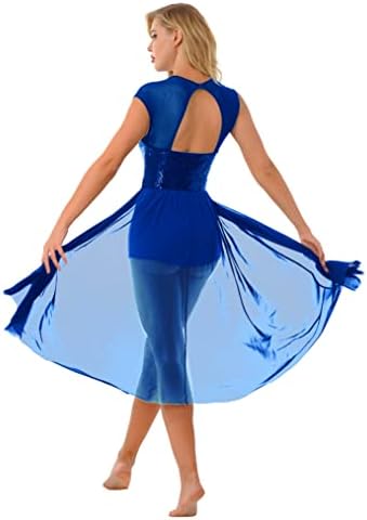 Acsuss žene lirički plesni kostim leotard haljina sekvenci v-izrez bez ikakvog podijeljenog til suknje flowy prekrivačka haljina