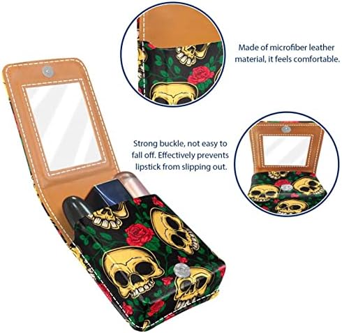 Mini Futrola za ruž za usne s ogledalom za torbicu, lubanjama i cvijećem, Prijenosni Držač torbice za organizaciju