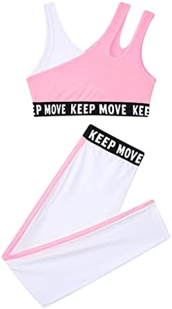 Hansber Kids Girls ples/Gimnastika/Sport Cvjetni print 2PCS Atletske odjeće Crop Crop Tanks Top s dugim hlačama