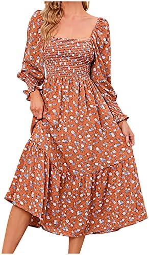 Ženska cvjetna haljina za print boho ležerna haljina s dugim rukavima s dugim rukavima ruširana haljina za ljuljanje trendy maxi haljina