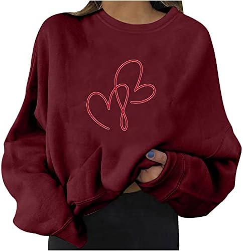 Žene casual dukserice dukserice posada vrat Slatko srce grafički print pulover opušteni vrhovi za fit i veličina tunična buša