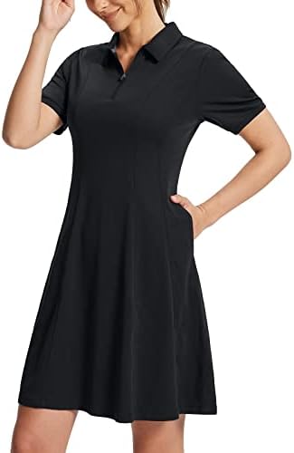 Baleaf ženska haljina za golf lyocell polo majice s kratkim rukavima haljina haljina golf odjeća dužina koljena džepovi kvartal zip