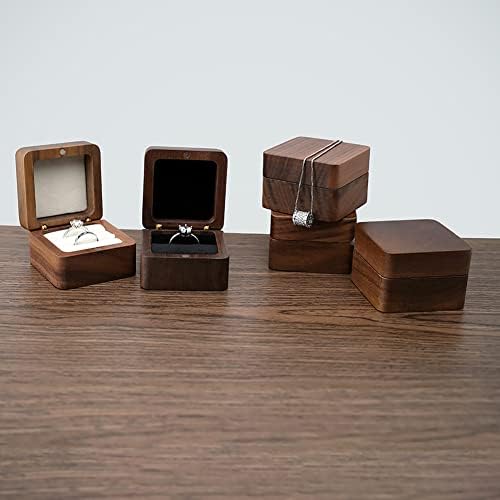 Drvena kutija za zaručnički prsten drveni stalak za prikaz prstena Vintage kutija za naušnice s dvostrukim utorom kutija za prikaz