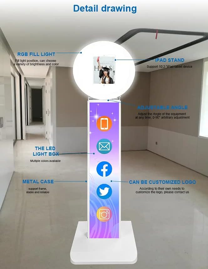 iPad Photo Booth | Prijenosni selfie stalak W RGB LED prsten za 12,9 iPad
