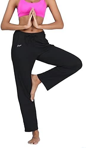 Jorlyen ženske joga hlače duge modalne udobne hlače za izvlačenje labave ravne noge za jogu trčanje sportom s džepovima